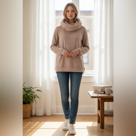 Ultra Flirt Sweaters - Ultra Flirt Cozy Cream Cowl Neck Sweater